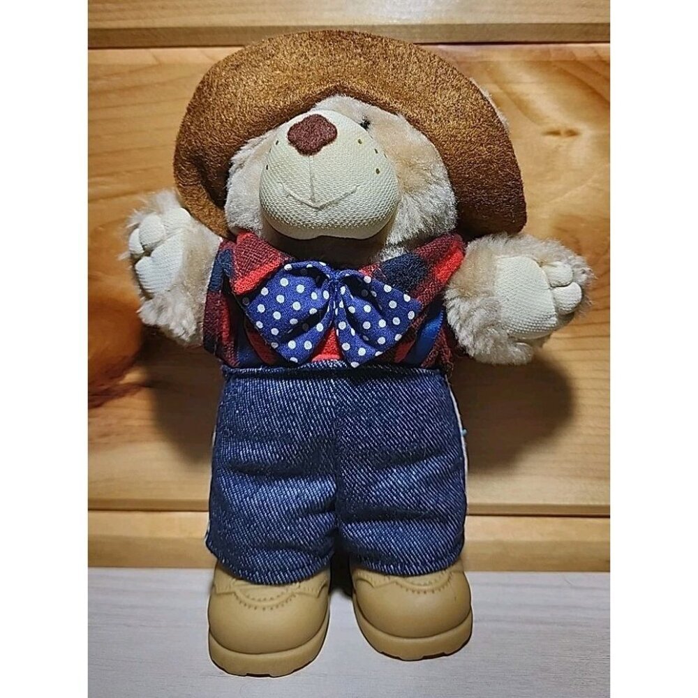 Furskins Bear Hat Plush Farmer Stuffed Animal 6" Toy Doll No Tags